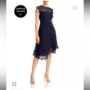 Eliza J Asymmetric Lace Dress Dark Blue